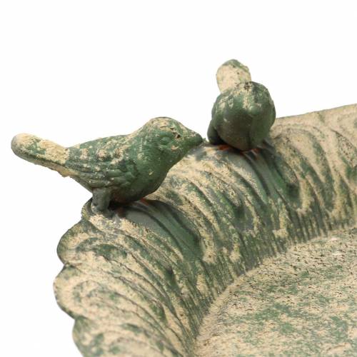 Floristik24 Bird bath on base metal antique moss green beige Ø28.3cm H26.5cm