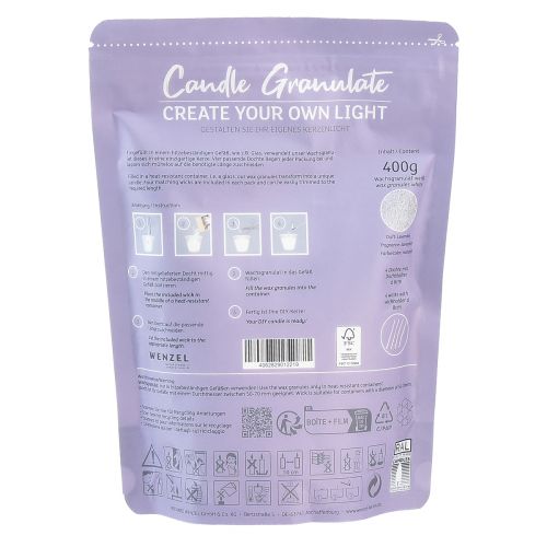 Product Candle sand wax granules with wick scented lavender 400g