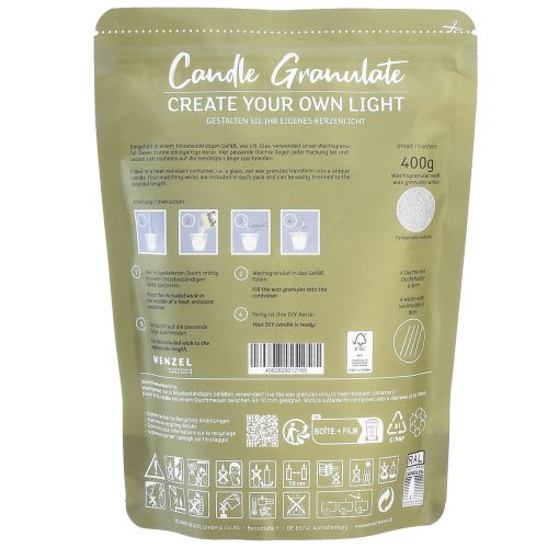 Product Candle sand white wax granules for candles with wick 400g