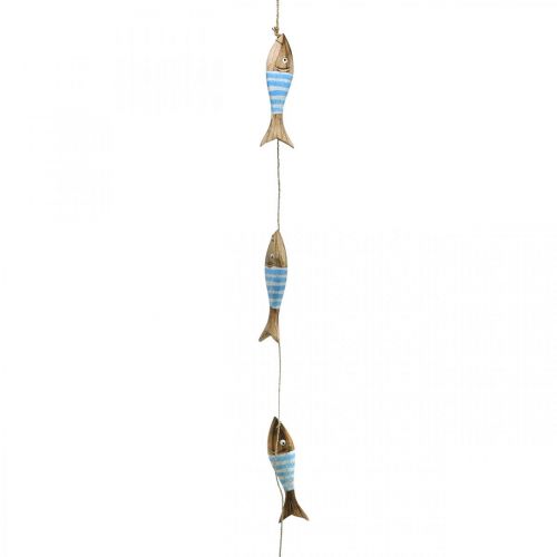 Maritime decorative hanger wooden fish for hanging light blue L123cm