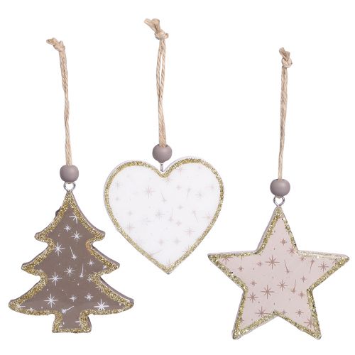 Product Christmas decoration star tree heart wood 6.5/7cm 6 pcs