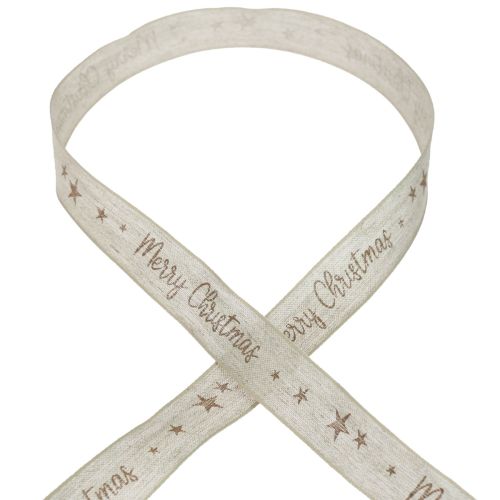 Product Christmas ribbon Merry Christmas linen ribbon brown 25mm 15m