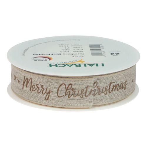 Product Christmas ribbon Merry Christmas linen ribbon brown 25mm 15m