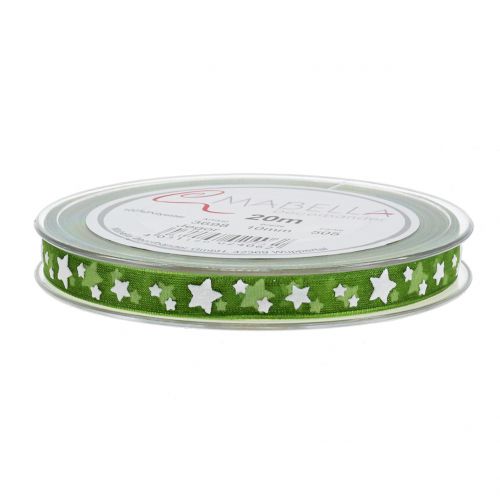 Product Christmas ribbon organza green with star 10mm 20m