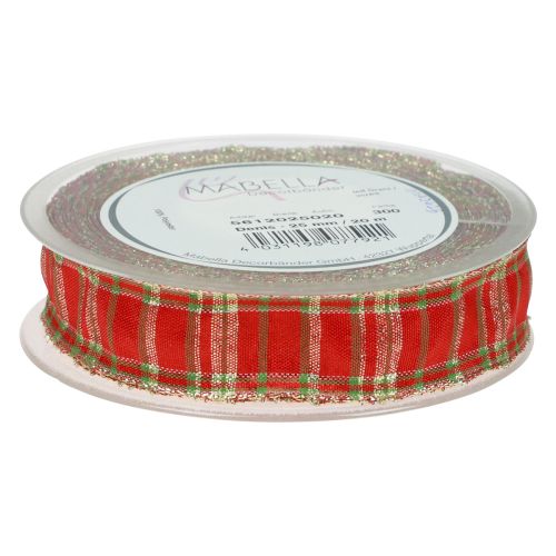 Product Decorative ribbon Scottish gift ribbon red green gold 25mm 20m