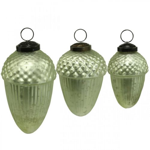 Floristik24 Christmas Tree Ornaments Acorn Glass Green 11-14.5cm Set of 3