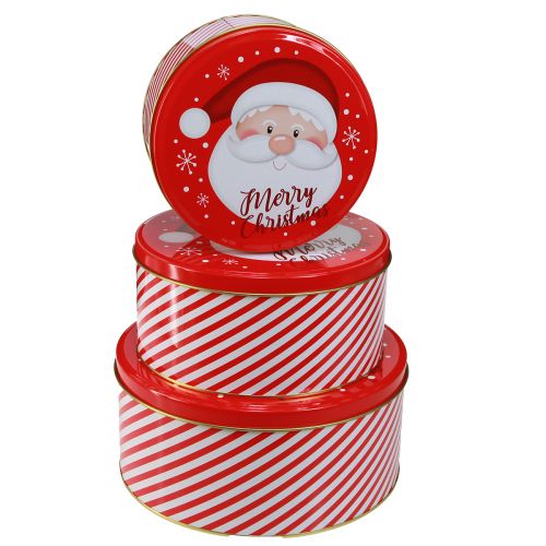 Floristik24 Christmas Tins Metal Round Red White Ø13.5-19cm Set of 3