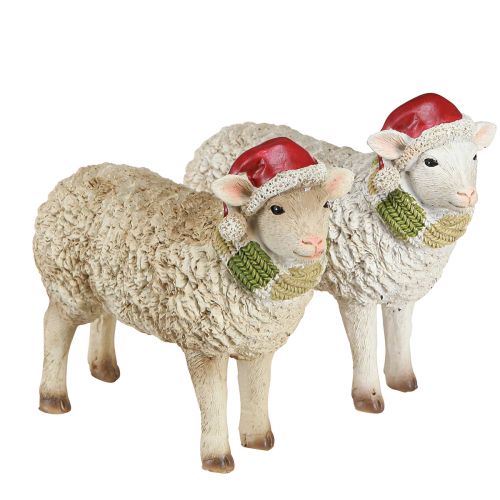 Christmas figures sheep with hat and scarf L16cm 2 pcs