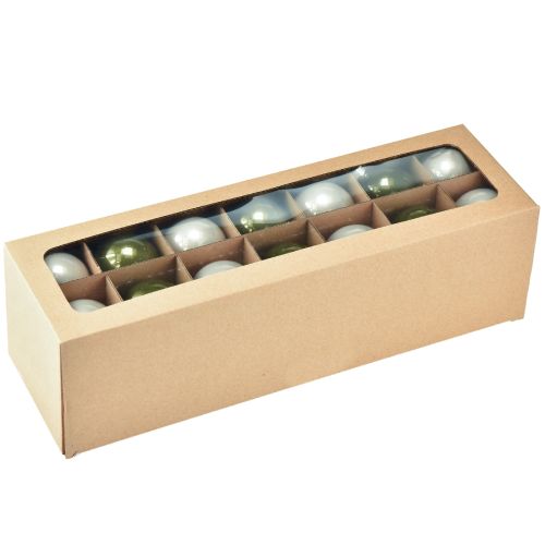 Product Glass Christmas tree baubles, glossy, in olive and silver-grey, 5cm, 24 pieces