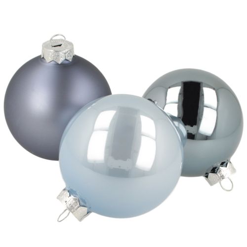 Product Set of blue/silver glass spheres – matte & glossy, glass decorations for winter floral arrangements, 7.5cm, 12 pieces