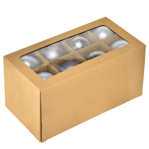 Product Set of blue/silver glass spheres – matte & glossy, glass decorations for winter floral arrangements, 7.5cm, 12 pieces