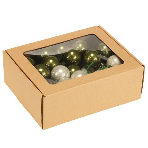 Product Christmas bauble glass mirror berries olive silver Ø40mm 32 pcs
