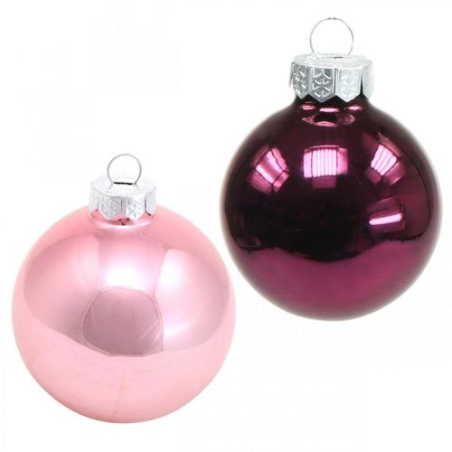 Product Mini tree balls, Christmas ball mix, Christmas tree decorations violet H4.5cm Ø4cm real glass 24 pcs