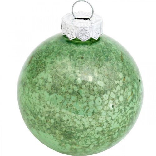 Product Christmas ball, Christmas tree decoration, glass ball green marbled H6.5cm Ø6cm real glass 24 pcs