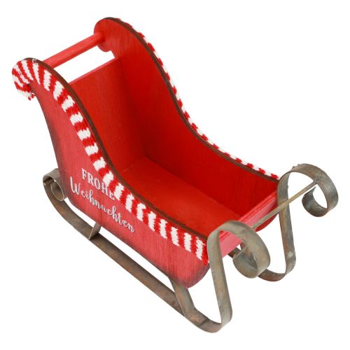 Product Christmas Sleigh Wood Metal Red Merry Christmas L26cm