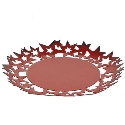 Product Christmas plate metal decorative plate with stars red Ø34cm