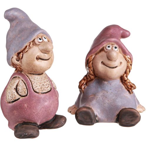 Gnome Spring Boy Girl Pair Purple Pink H10/14cm 2 Pcs