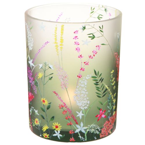 Lantern glass with colorful flowers summer H12.5cm 3 pcs