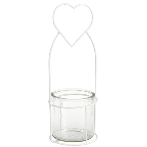 Lantern Heart White Lantern Holder Glass Ø12cm H30cm 2pcs