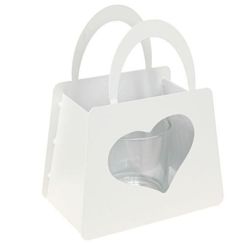 Lantern Metal Decoration Bag with Heart White H18cm 2pcs