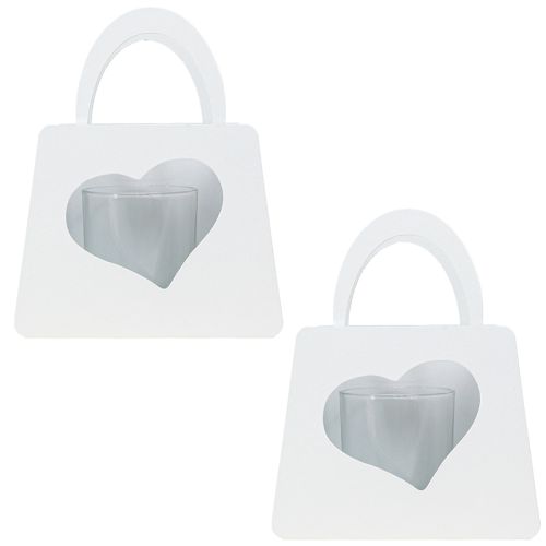 Product Lantern Metal Decoration Bag with Heart White H18cm 2pcs