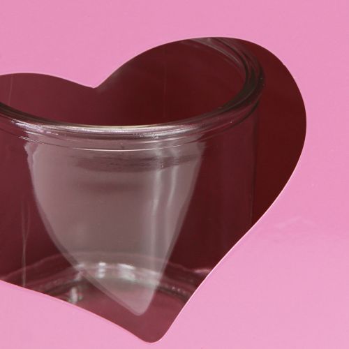Product Lantern metal bag with glass insert pink heart H26cm