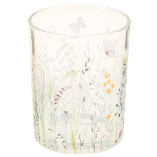 Product Decorative glass lantern with butterfly meadow motif for stylish home accents, 18cm, 2 pieces
