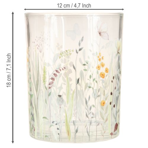 Product Decorative glass lantern with butterfly meadow motif for stylish home accents, 18cm, 2 pieces