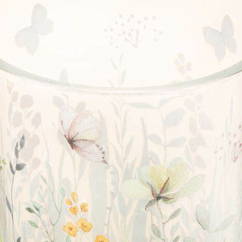 Product Decorative glass lantern with butterfly meadow motif for stylish home accents, 18cm, 2 pieces