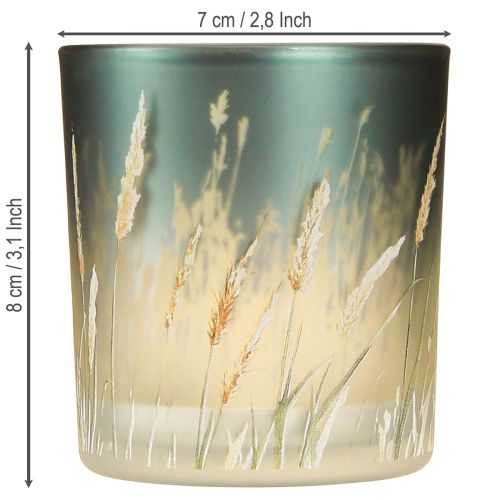 Product Decorative glass lantern with grass design for atmospheric room accents, blue, 8cm, 4 pieces.