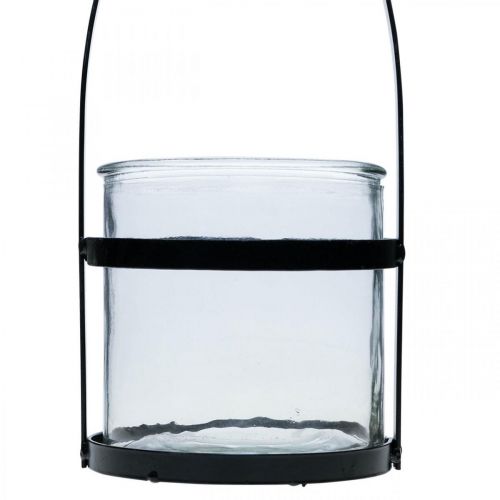 Product Lantern glass with handle candlestick black H25cm