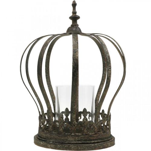 Floristik24 Crown as a lantern, candle decoration, metal crown, antique look, H28cm, Ø21cm