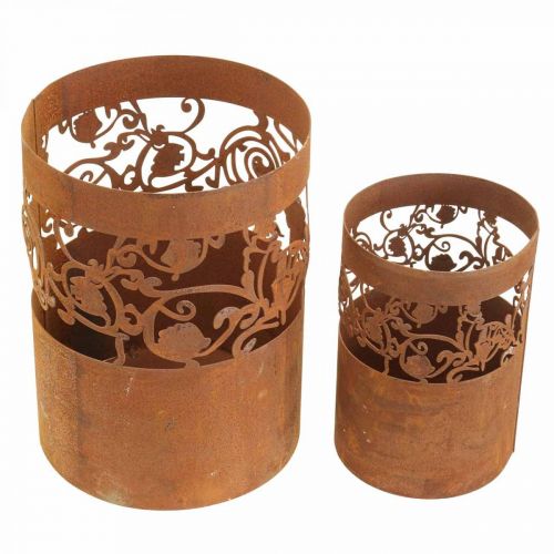 Floristik24 Lantern metal candle holder patina Ø10/14.5cm set of 2