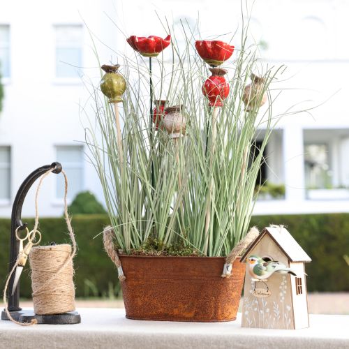 Product Flower Stick Wood Ceramic Poppy Decoration 3 Colors 35cm 6 Pcs