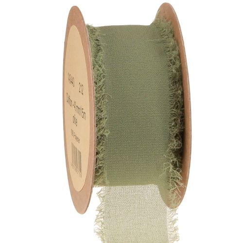 Product Chiffon ribbon olive green fabric ribbon fringes W40mm L15m