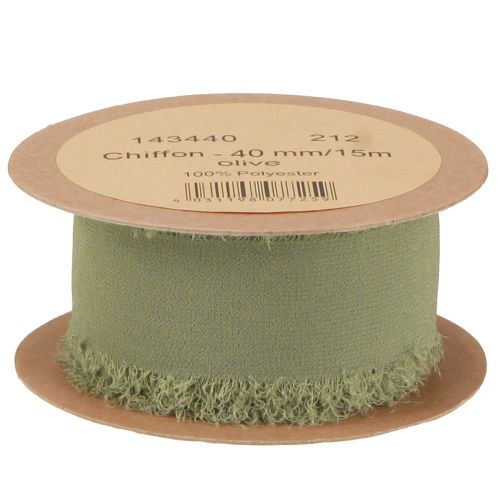 Product Chiffon ribbon olive green fabric ribbon fringes W40mm L15m