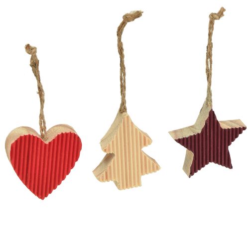 Christmas tree decorations wooden heart star tree red 4.5cm 9pcs