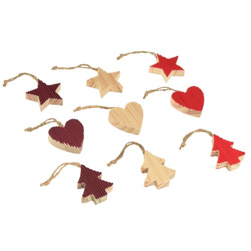 Product Christmas tree decorations wooden heart star tree red 4.5cm 9pcs