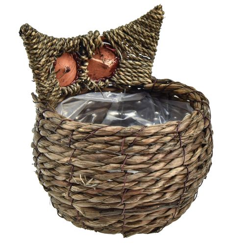 Product Decorative owl plant pot planter straw grey brown 16×11cm
