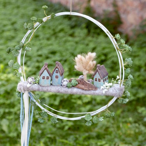 Product Decorative house ceramic blue brown vintage H6.5/7cm 6 pcs