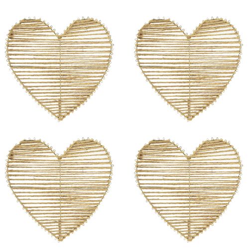 Product Decorative heart jute natural for Christmas decoration to hang 20cm 4 pieces