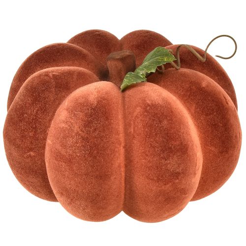 Flocked pumpkin decoration – Autumnal table decoration in strong red-brown 20cm 2pcs