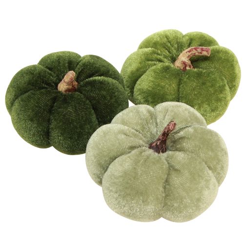 Decorative pumpkins made of fabric velvety green Ø7cm H4.5cm 9 pcs