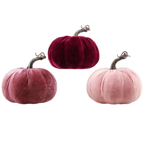 Product Decorative Pumpkins Flocked Burgundy Pink Ø13cm H11,5cm 3 pcs