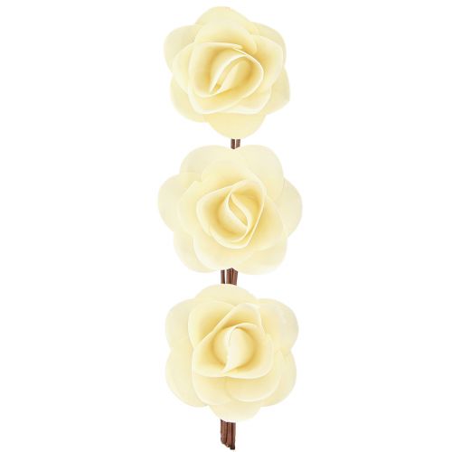 Product Decorative Roses Cream Artificial Roses Wooden Roses Ø7.5cm 12 pcs