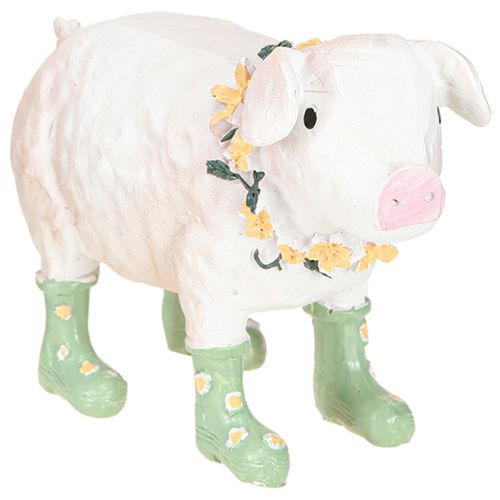 Product Decorative Pig with Rubber Boots – Funny Farm Figure with Flower Wreath 15.5cm 2 pcs