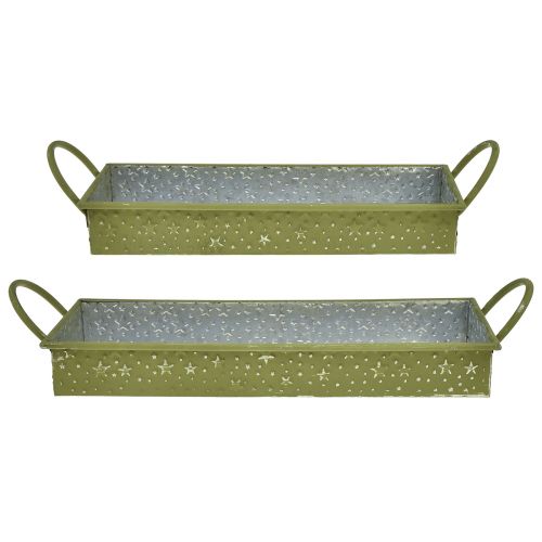 Decorative tray Christmas green stars 49cm/43cm set of 2