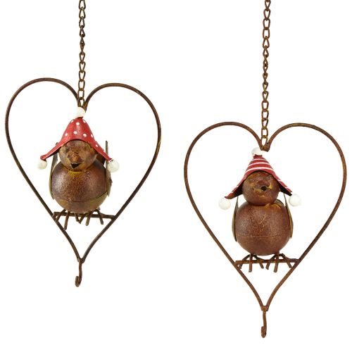 Decorative bird metal for hanging garden decoration rust red-white 15×21cm 2pcs