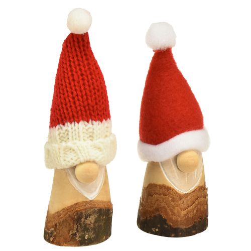 Decorative gnome wooden Christmas gnome with hat red natural 10/12cm 4pcs