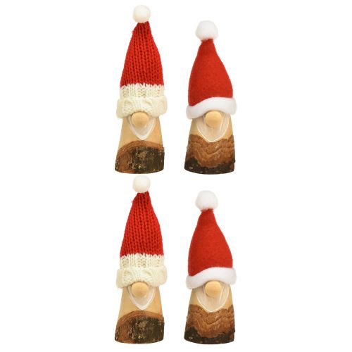 Product Decorative gnome wooden Christmas gnome with hat red natural 10/12cm 4pcs